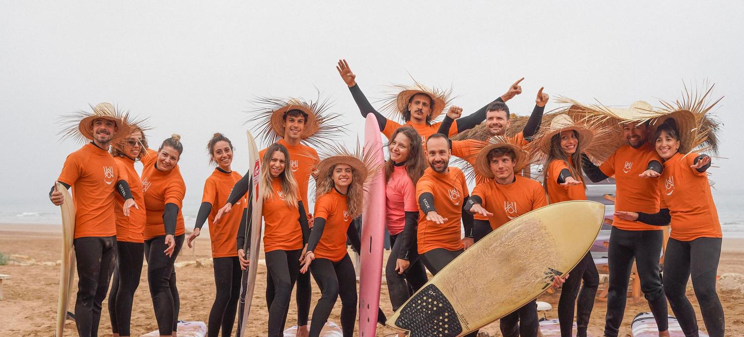 The Wave Rise team and guests on the beach at Agadir